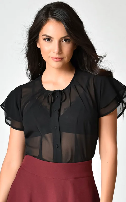 UV Chiffon Blouse Blck Casual Relaxed Blouse
