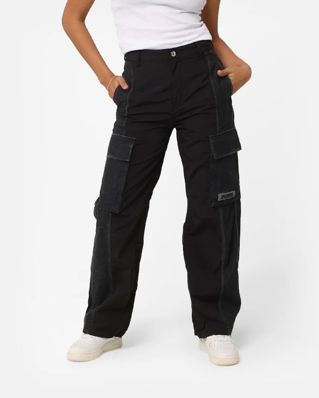 X-Girl Women's Denim Mixed Pants Black Cozy Maternity Pants