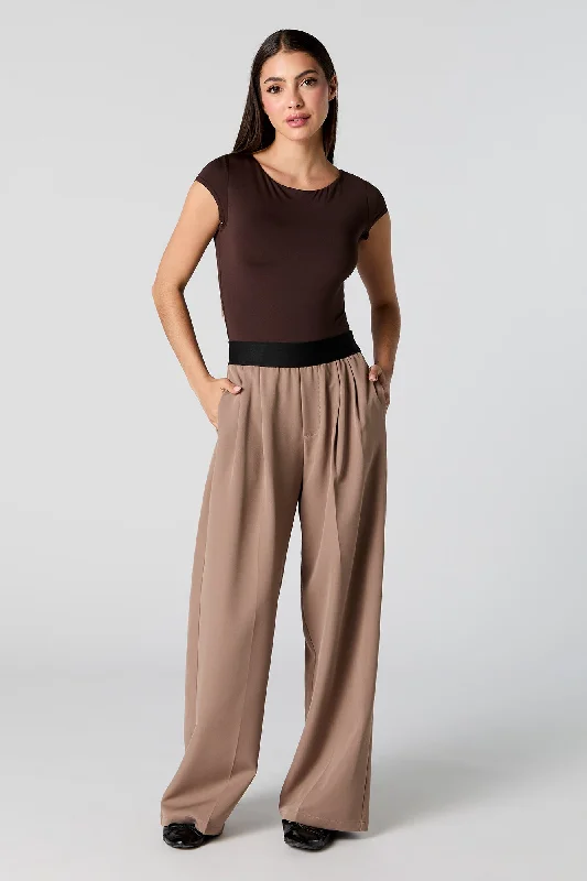 Elastic Waist Wide Leg Dress Pant Elegant Trouser Pants