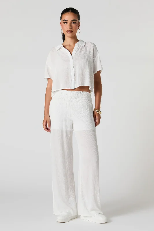 Textured Wide Leg Pant Chic Slim Fit Pants