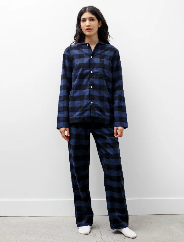 Flannel Pyjama Pants Gingham Blue Stylish Elastic Waist Pants