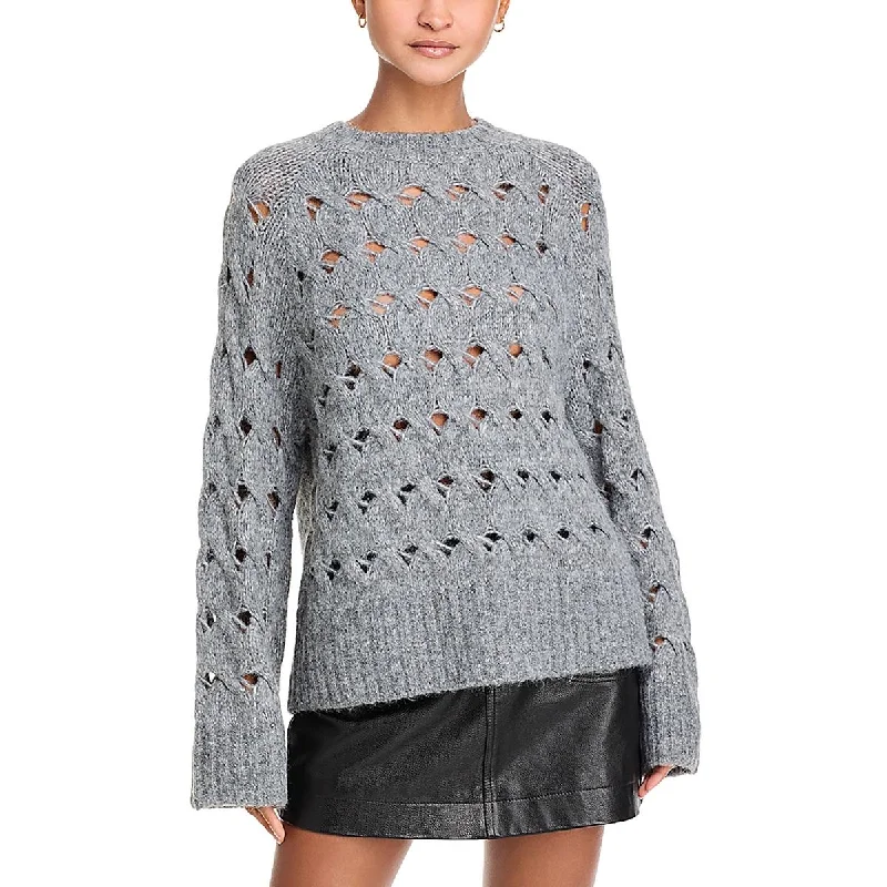 Womens Knit Oversized Crewneck Sweater Zippered Buttoned Snapped