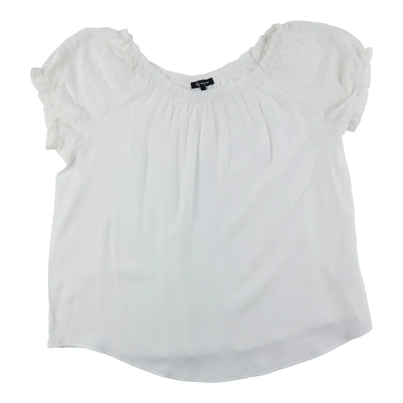 lily morgan Women's Plus Tropical Eyelet Sleeve Blouse Sheer Sleeve Blouse