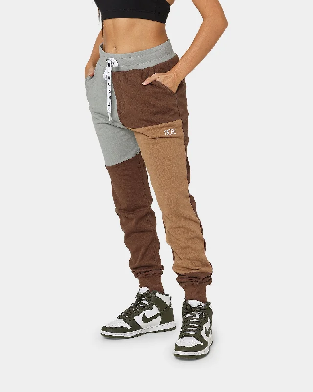 DOPE Panel Track Pants Brown/Grey Stylish Elastic Waist Pants