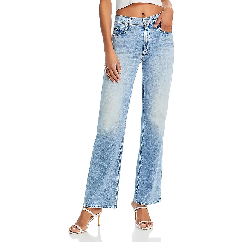 Womens High Rise Faded Straight Leg Jeans Fashionable Slim Fit Jeans