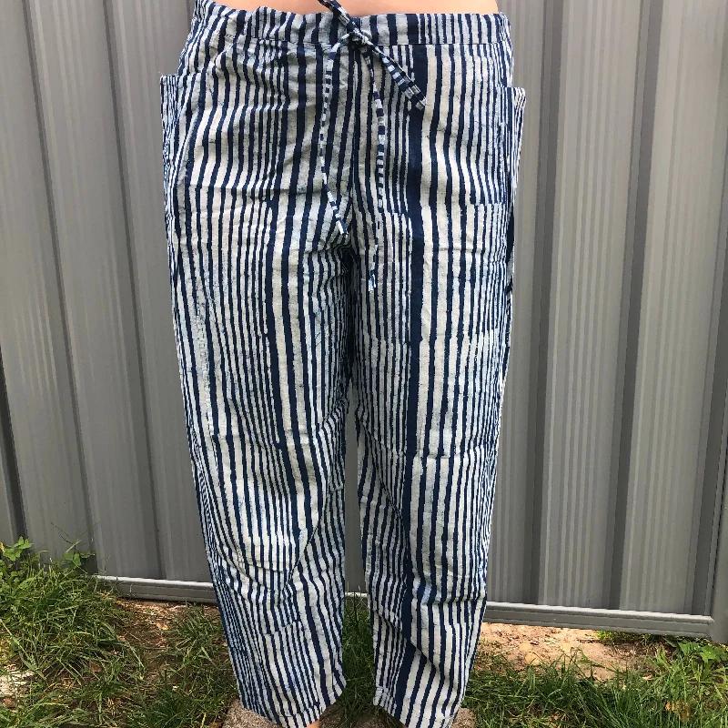 Fair Trade Ethical Cotton Print Blue Striped Pants Classic Chino Pants