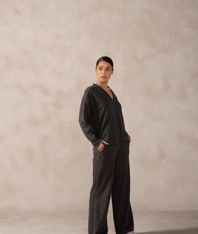 Premium Alpaca and Cotton Straight Pants Relaxed Fit Trousers