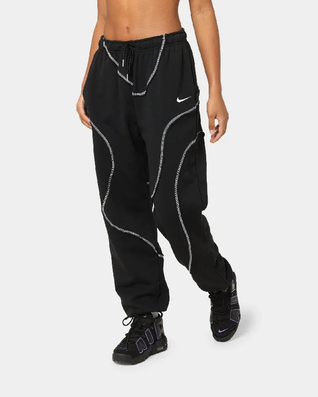 Nike Women's Sportswear Swirl Oversized Fleece Pants Black/White Formal Wide-Leg Pants