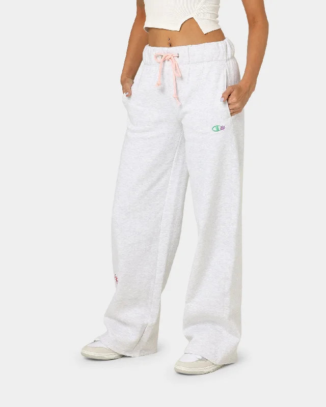 Champion Women's Reverse Weave Daisies Puddle Track Pants Silver Grey Comfy Zip-Up Pants