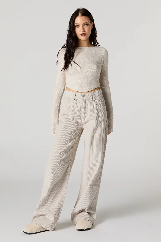 Corduroy Straight Leg Pant Chic Faux Leather Pants