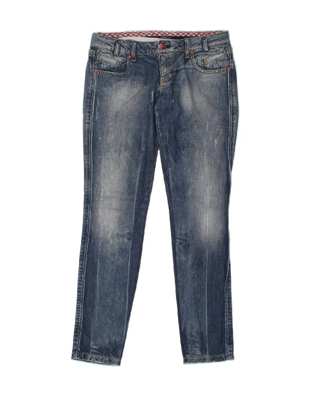ZU ELEMENTS Womens Skinny Jeans W30 L33 Navy Blue Cotton Stylish Shredded Denim Jeans
