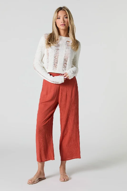 Textured Flowy Cropped Pant Elegant Dress Pants