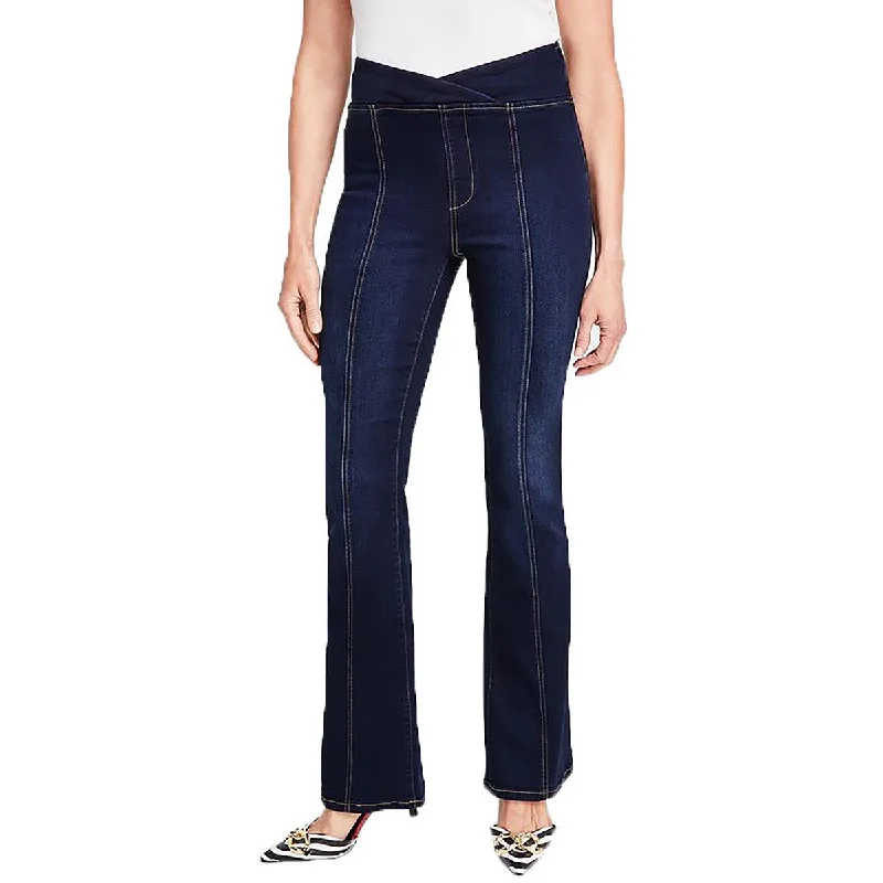 Womens High Rise Dark Wash Bootcut Jeans Stylish High-Waisted Denim