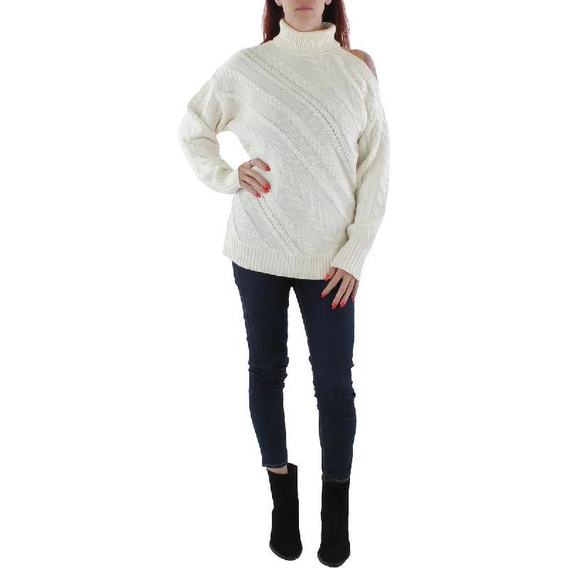 Womens Cable Knit Pullover Turtleneck Sweater Spandex Rayon Corduroy