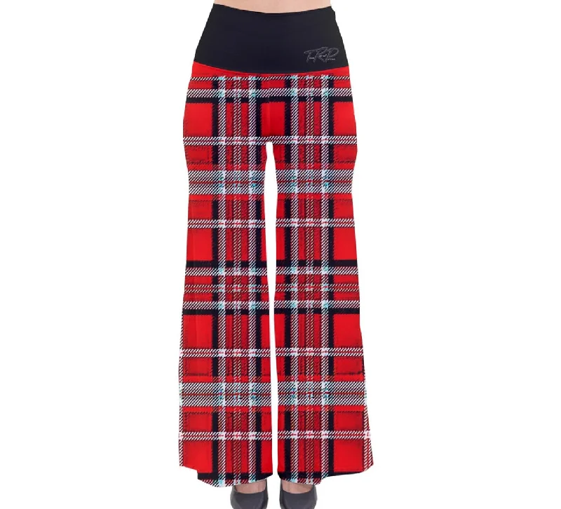 TRP Twisted Patterns 06: Digital Plaid 01-03A Designer Rayon Blend Palazzo Pants Trendy Tapered Pants