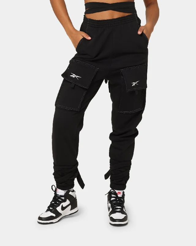 Reebok Women's Cardi B X Reebok Knit Pants Black Relaxed Lounge Trousers