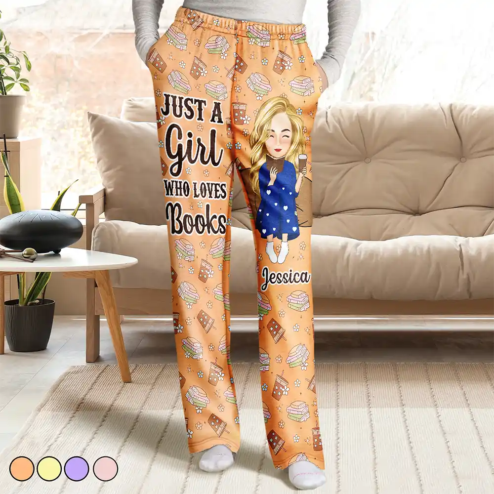 Just A Girl Who Loves Books Flower Pattern - Personalized Pajama Pants Formal Linen Trousers Just A Girl Who Loves Books Flower Pattern - Personalized Pajama Pants Formal Linen Trousers
