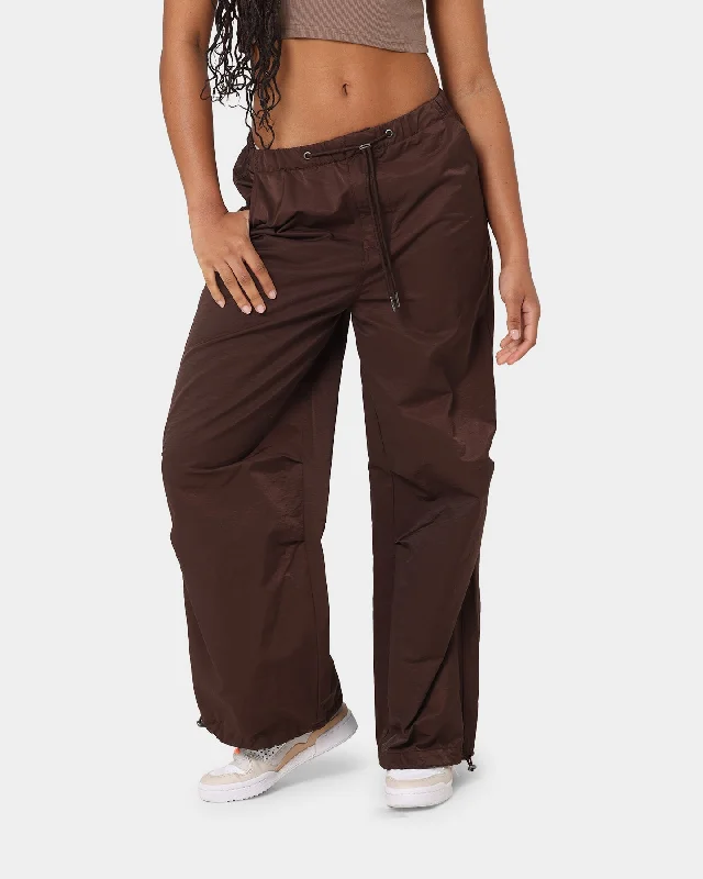 MNML Women's Parachute Pants Brown Relaxed High-Waist Trousers