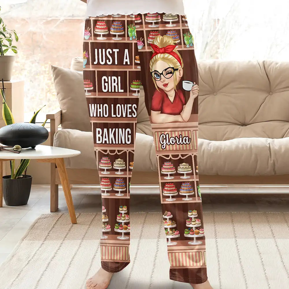 Just A Girl Who Loves Baking - Personalized Pajama Pants Relaxed Casual Leggings