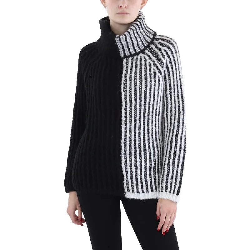 Womens Wool Blend Long Sleeve Turtleneck Sweater Houndstooth Herringbone Solid