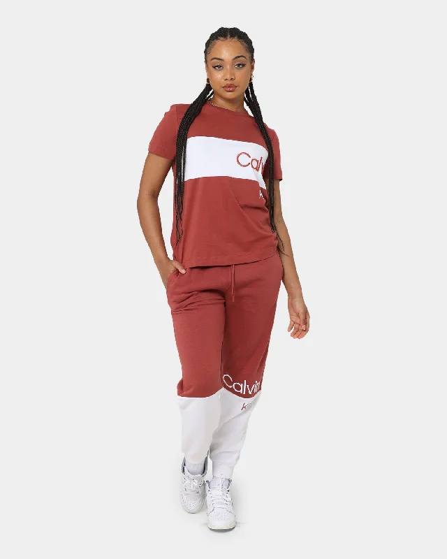 Calvin Klein Women's Colour Blocking Cuff Jogger Pants Terracotta Tile Stylish Paperbag Waist Pants Calvin Klein Women's Colour Blocking Cuff Jogger Pants Terracotta Tile Stylish Paperbag Waist Pants
