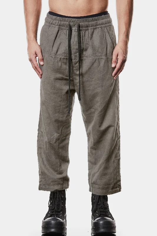Linen blend cropped pants , Grey Casual Plaid Pants