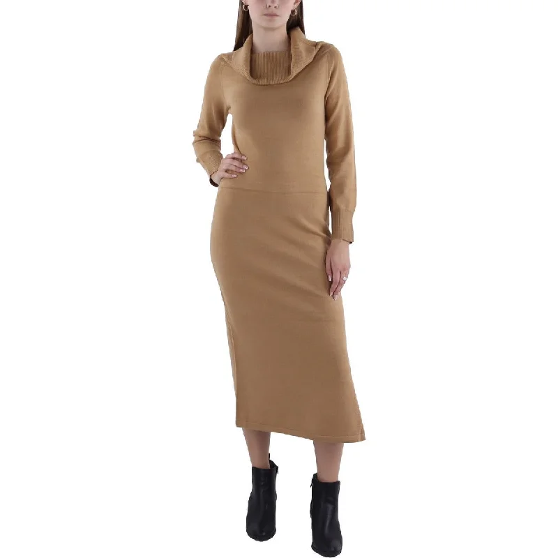 Womens Off-The-Shoulder Midi Sweaterdress Transparent Opaque Sheer