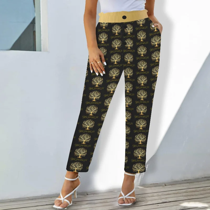 Yahuah-Tree of Life 01 Elect Designer Elastic Button Pocket High Waist Pants Cozy Fitted Pants Yahuah-Tree of Life 01 Elect Designer Elastic Button Pocket High Waist Pants Cozy Fitted Pants