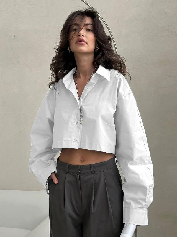 Ashore Shop Short Boxy White Woman Blouse 2023 Elegant Trendy Sweetheart Neck Blouse