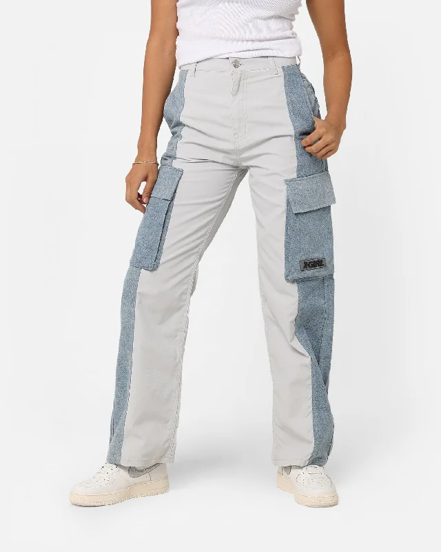 X-Girl Women's Denim Mixed Pants Light Grey Casual Drawstring Pants