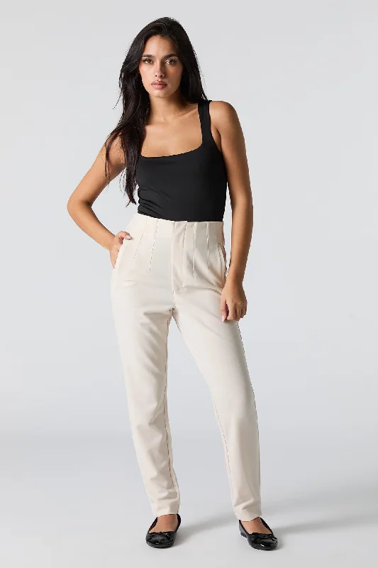 Crepe Pleated Slim Dress Pant Soft Stretch Trousers