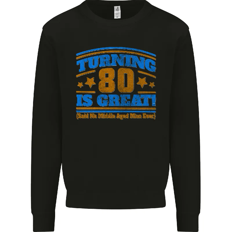 80th Birthday Turning 80 Is Great Mens Sweatshirt Jumper Hoodie with Double Zipper Versatile Adjustable 80th Birthday Turning 80 Is Great Mens Sweatshirt Jumper Hoodie with Double Zipper Versatile Adjustable