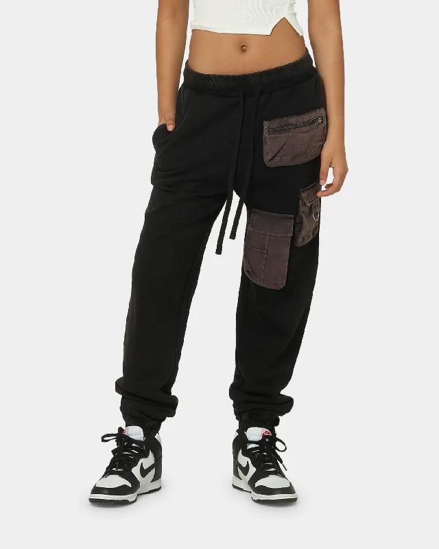 EN ES Utility Washed Sweat Pants Vintage Black Fashionable Jogger Pants