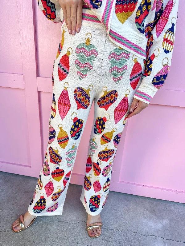 QUEEN OF SPARKLES | Beige Multi Ornament Pants Slim Fit Casual Pants