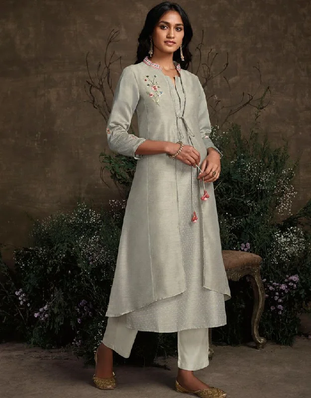 Grey Berry Silk Pant Straight Classic Straight Pants