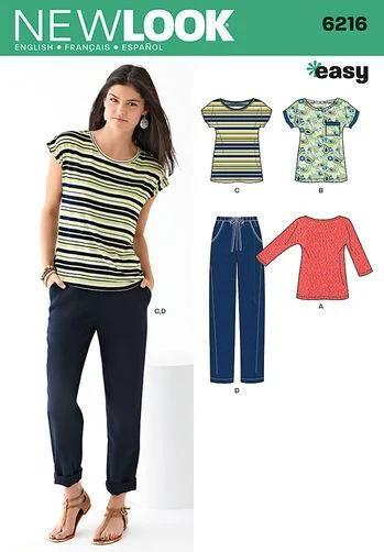 Newlook Pattern 6216 Misses' Knit Tops and Pants Comfy Athletic Pants