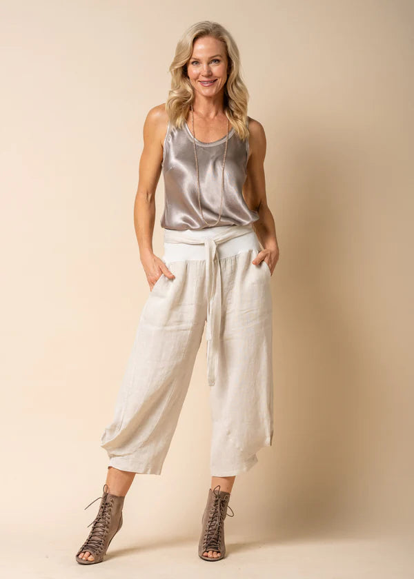 Addison Linen Pants - Latte Elegant Palazzo Trousers