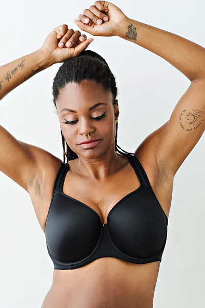 Abbie Luxe Back & Side Smoothing T-Shirt Bra in Black Beaded Sequined Faux Fur