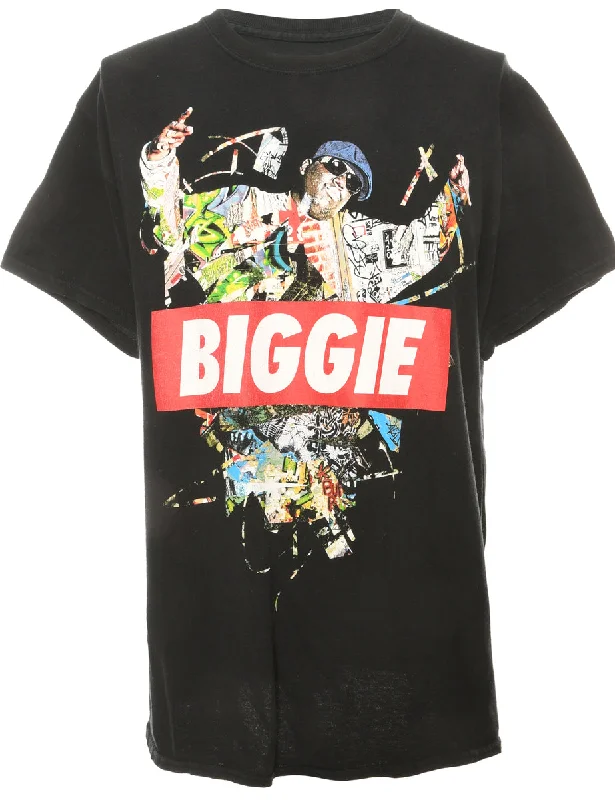 Biggie Black Band T-shirt - M Collared T-Shirt Boat Neck A-Line