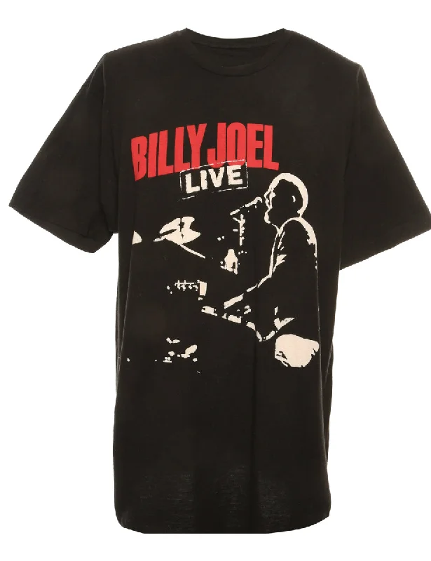 Billy Joel Black Printed T-shirt - M Mesh Blend Leather Blend Suede Blend