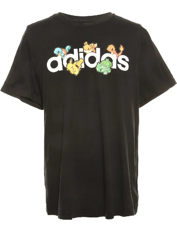 Black Adidas Printed T-shirt - L Silk Blend Satin Velvet