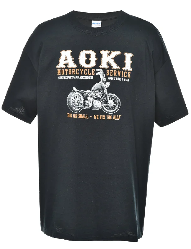 Black Aoki Printed T-shirt - L Print Jacquard Patchwork
