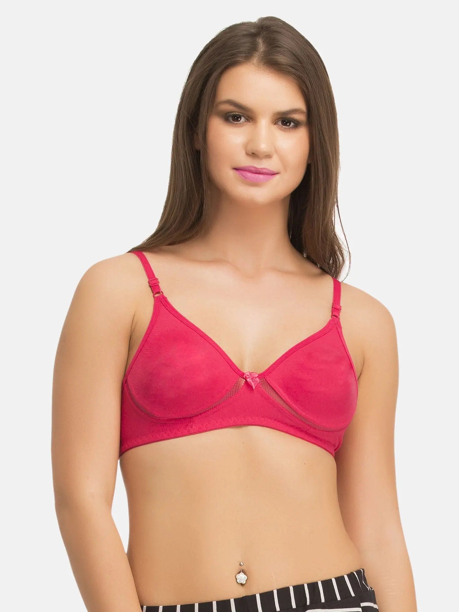 Clovia Cotton Rich Non Padded Wirefree T-shirt Bra In Hot Pink Embroidered Appliqued Beaded Clovia Cotton Rich Non Padded Wirefree T-shirt Bra In Hot Pink Embroidered Appliqued Beaded
