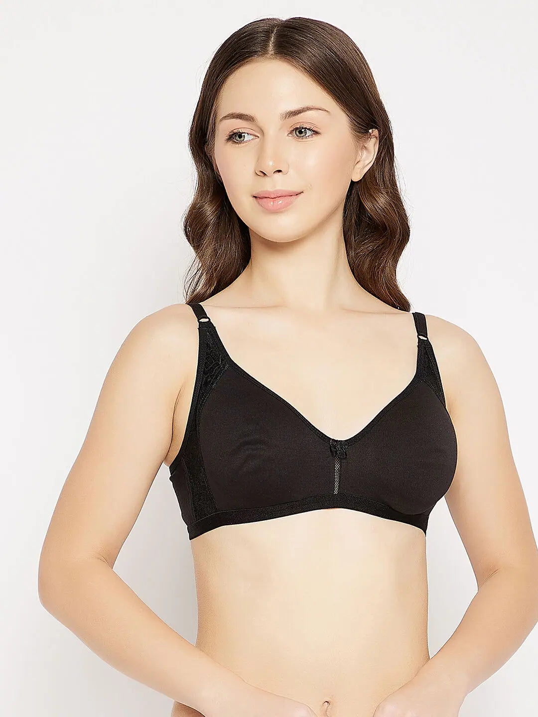 Clovia Non-Padded Non-Wired Full Cup T-shirt Bra in Black - Cotton & Lace Terry Blend Velvet Blend Canvas Blend Clovia Non-Padded Non-Wired Full Cup T-shirt Bra in Black - Cotton & Lace Terry Blend Velvet Blend Canvas Blend