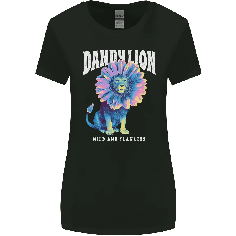 Dandylion Funny Lion Womens Wider Cut T-Shirt Mesh Canvas Denim