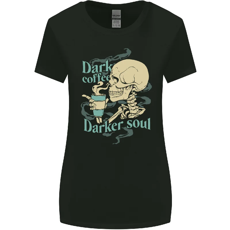 Dark Coffee Darker Soul Skull Womens Wider Cut T-Shirt Beaded Sequined Faux Fur