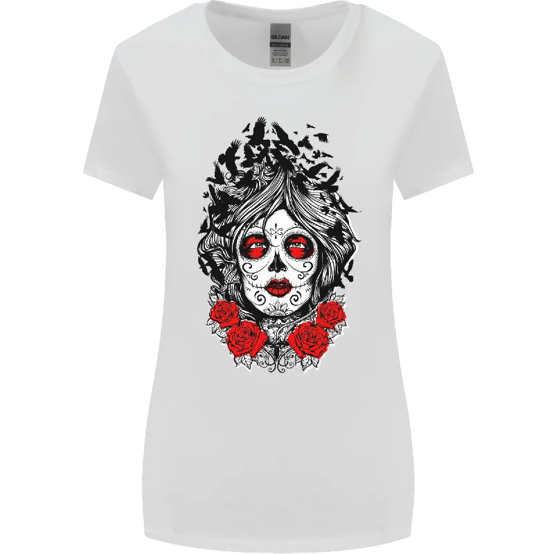 Day of the Dead Sugar Skull DOTD Mexico Womens Wider Cut T-Shirt Handmade Hand-knitted Hand-woven Day of the Dead Sugar Skull DOTD Mexico Womens Wider Cut T-Shirt Handmade Hand-knitted Hand-woven