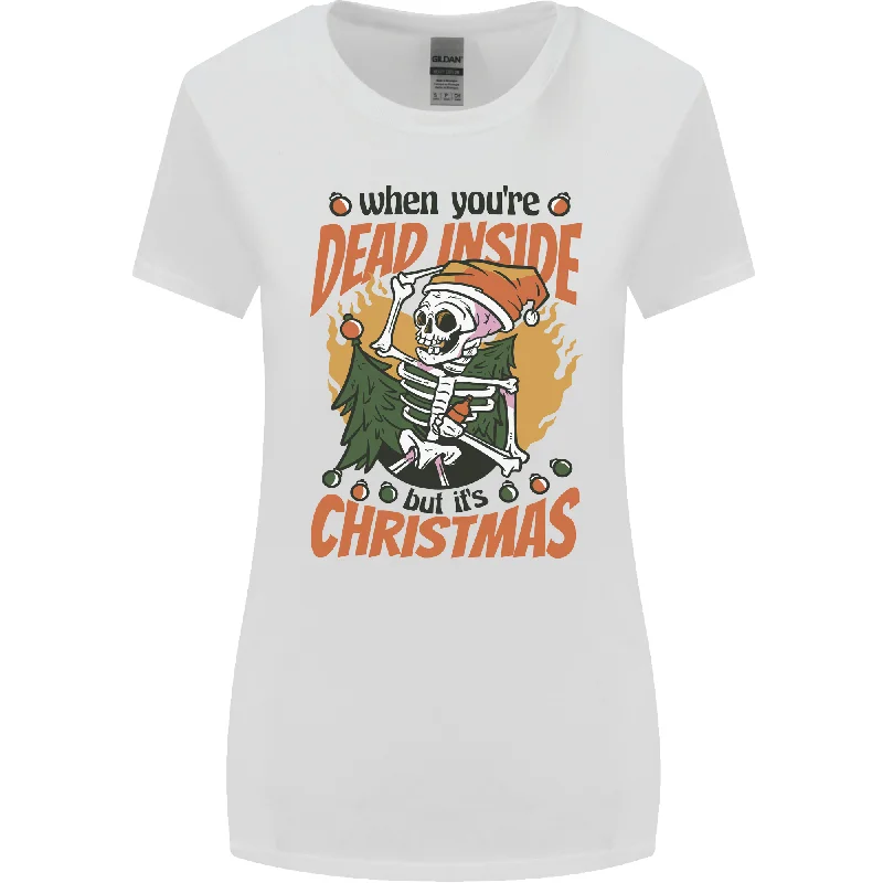 Dead Inside at Christmas Xmas Skull Womens Wider Cut T-Shirt Front Pockets Side Pockets Patch Pockets