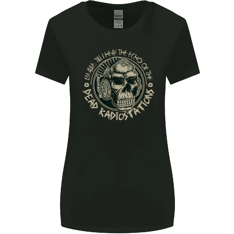 Dead Radio Stations Punk Music Rock Guitar Womens Wider Cut T-Shirt Embroidered Appliqued Beaded Dead Radio Stations Punk Music Rock Guitar Womens Wider Cut T-Shirt Embroidered Appliqued Beaded