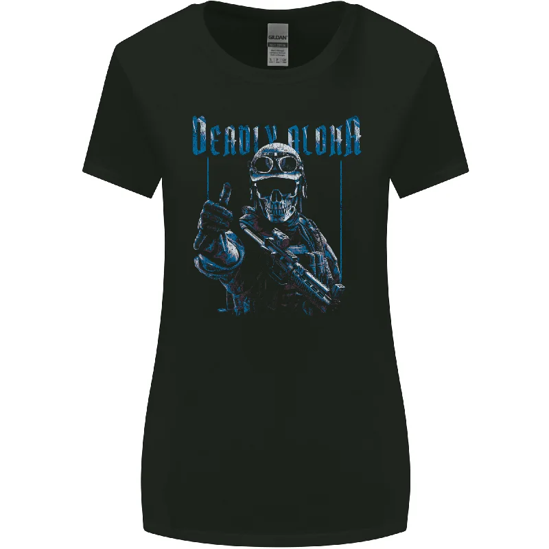 Deadly Aloha US Special Forces Skull Military Womens Wider Cut T-Shirt Cashmere Blend Cotton Blend Poly Blend Deadly Aloha US Special Forces Skull Military Womens Wider Cut T-Shirt Cashmere Blend Cotton Blend Poly Blend